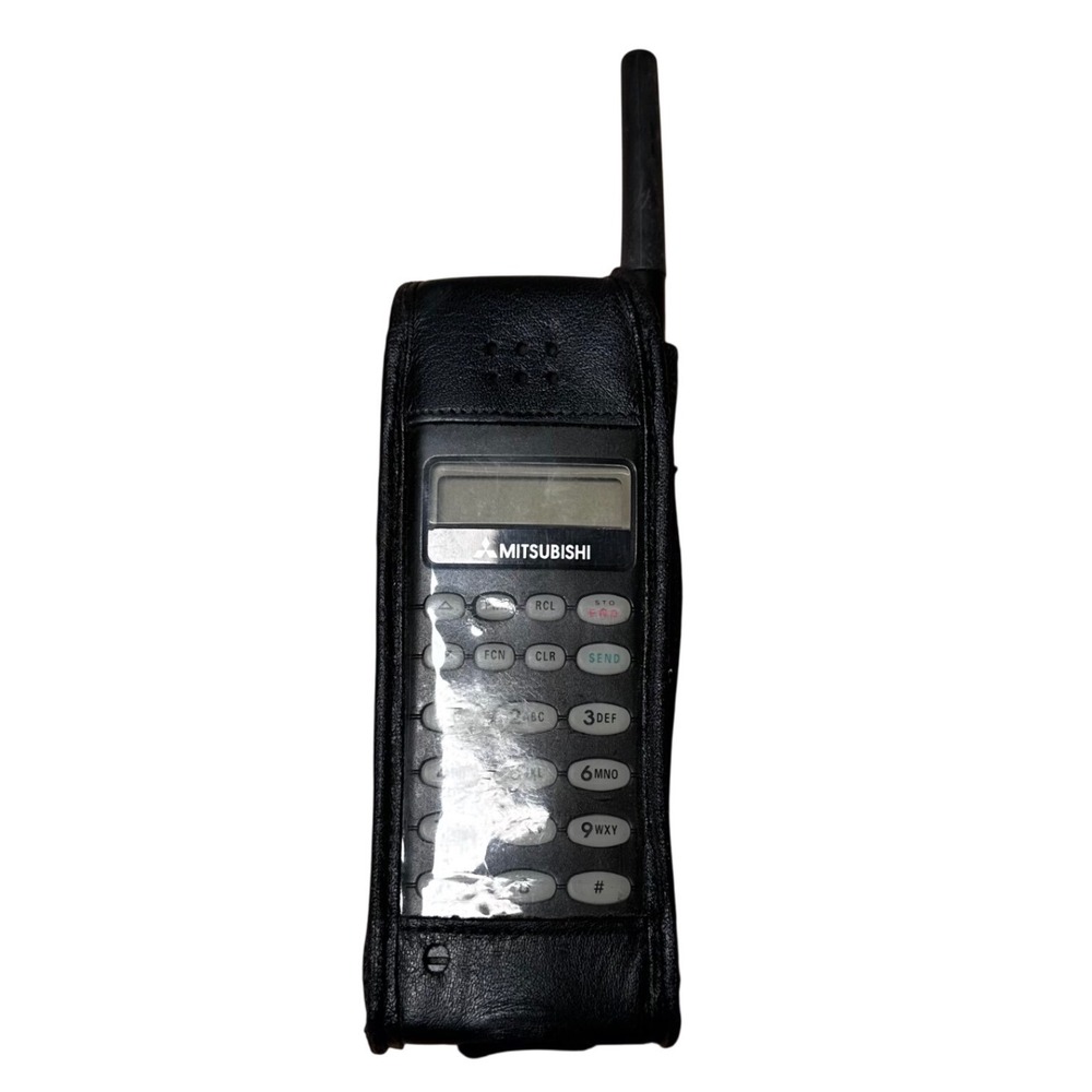 Vintage Mitsubishi Brick Cell Phone Black Leather Case Retro 90s Untested